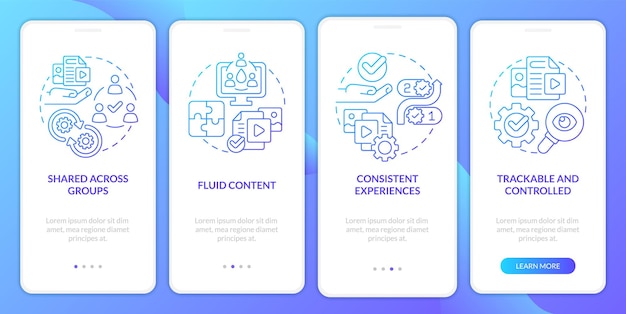 Content tips blue gradient onboarding mobile app screen