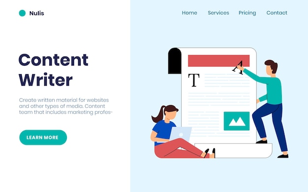 Vector content writer and blogger landing page