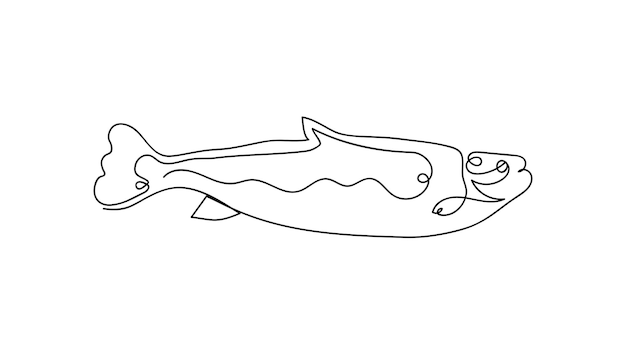 Continuous line art drawing of salmon fish