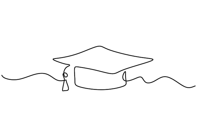 Continuous line drawing of graduation cap Academical graduation hat equipment element icon template concept Celebration ceremony master degree academy graduate sketch outline vector illustration