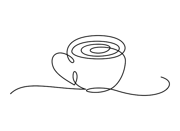 Continuous one line drawing of Coffee cup - Vector icon isolated on white 