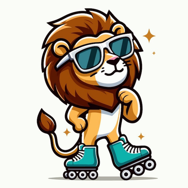 Cool Cute Animal Playing Roller Skate Cartoon Vector Icon Illustration Animal Sport Icon Isolated