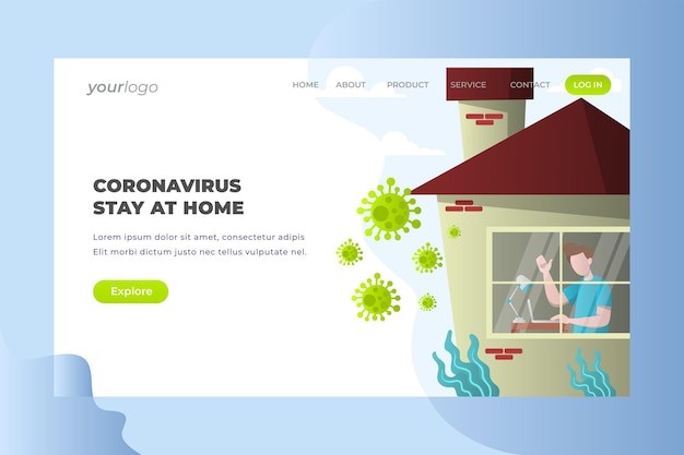 Corona Virus Stay at Home - Vector Landing Page