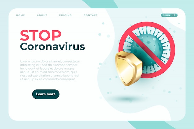 Coronavirus heathcare banner concept, poster template. STOP covid19 illustration with virus related objects. 