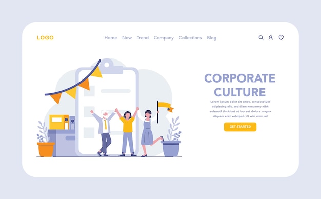 Vector corporate culture web or landing page cultivating a strong business ethos and employee camaraderie