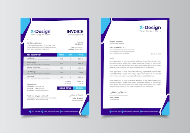 Corporate letterhead and invoice template Or Set of company stationery