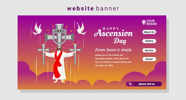 Corporate website banner design with jesus ascension day illustration