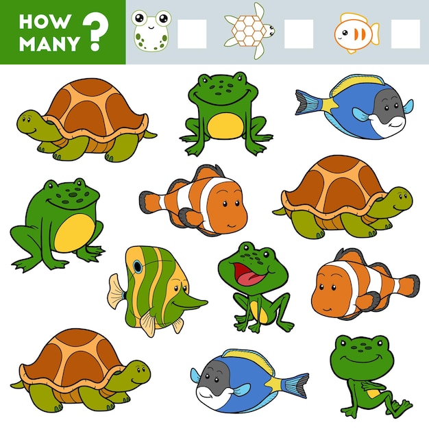 Counting Game for Preschool Children Educational math game Count how many animals and write result