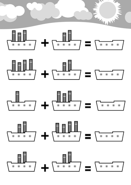 Counting Game for Preschool Children Educational a mathematical game Addition worksheets ship