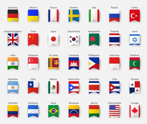 Vector country flags collection in realistic style