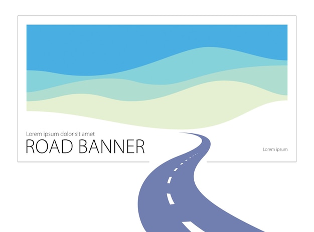 Country road curved highway vector perfect design illustration. The way to nature, hills and fields camping and travel theme. Can be used as a road banner or billboard with copy space for text.