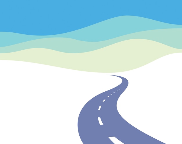 Country road curved highway vector perfect design illustration. The way to nature, hills and fields camping and travel theme. Can be used as a road banner or billboard with copy space for text.