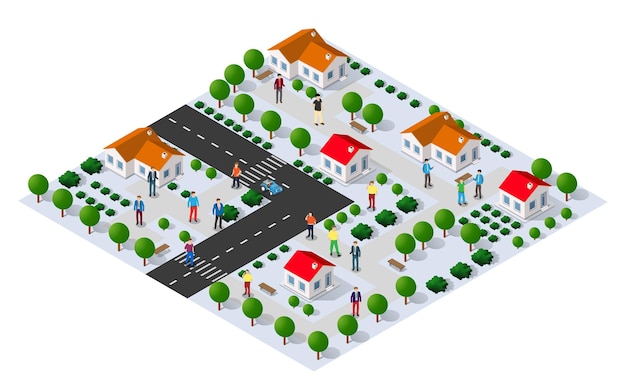 Country village district isometric of a rural area