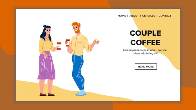 Couple Coffee Drink And Speak Together Vector