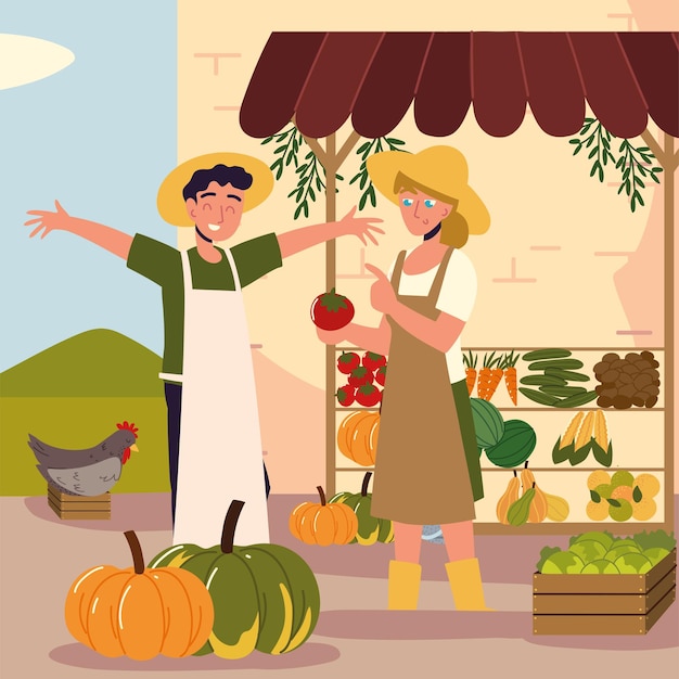 Couple and local food market