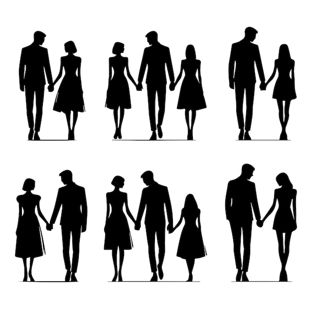 Vector couples holding hands vector silhouette