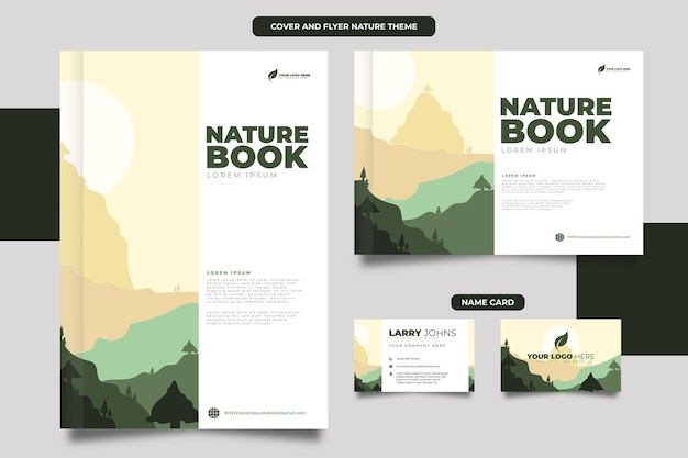 Vector cover flyer potrait and landscape and name card template with nature theme