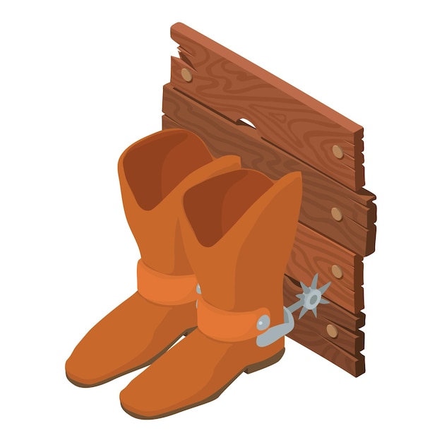 Vector cowboy cymbol icon isometric vector traditional brown cowboy boot with spur wild west western