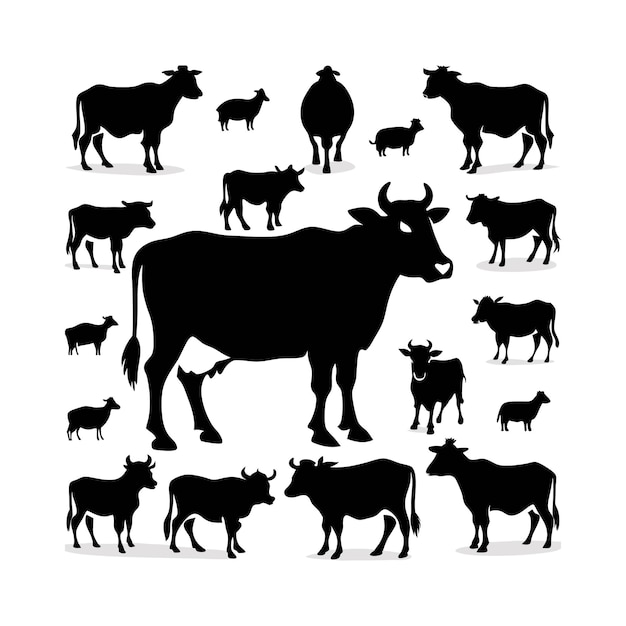 Vector cows silhouettes and free vector