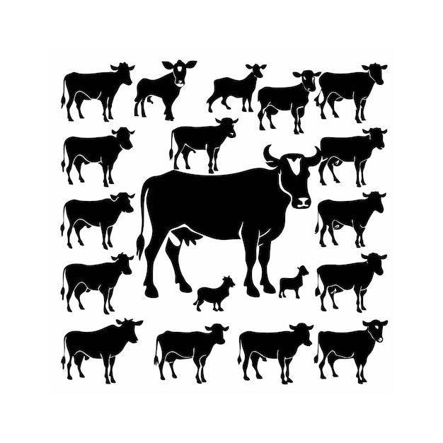 Vector cows silhouettes and free vector