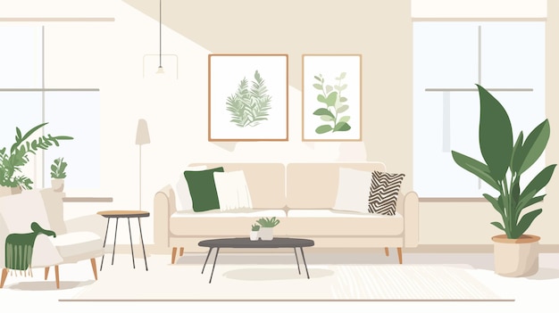 Vector cozy and elegant natural toned living room interior