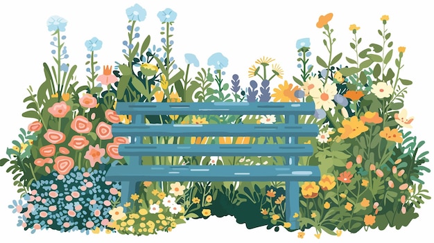 Vector cozy flower garden seating vector illustration