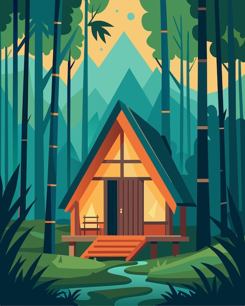 Vector a cozy and inviting bamboo cabin set amidst a dense forest the perfect setting to disconnect from