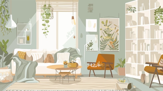 Vector cozy scandinavian style home interior