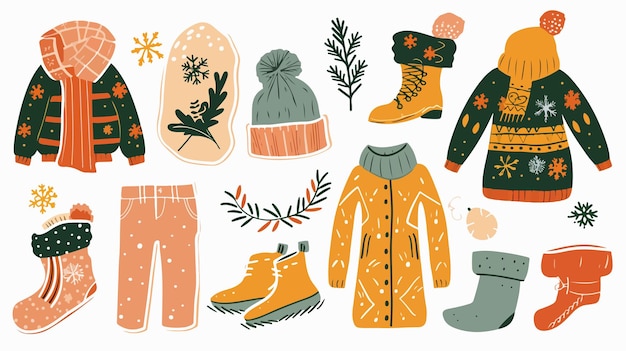 Vector cozy winter clothing essentials sticker element