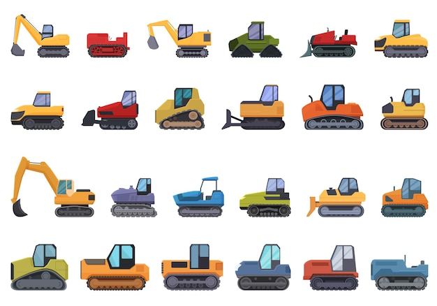 Crawler icons set cartoon vector Construction vehicle