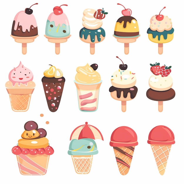 Vector cream vector sweet food ice dessert illustration cone summer waffle isolated chocolate c