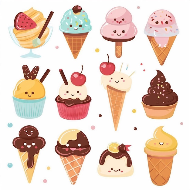 Vector cream vector sweet food ice dessert illustration cone summer waffle isolated chocolate c