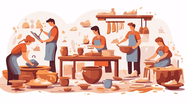 Vector creating handmade ceramics art of pottery making