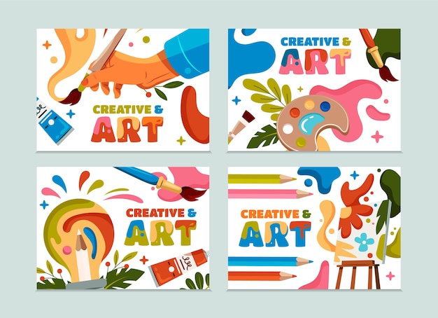 Vector creative and art hand drawn cards set