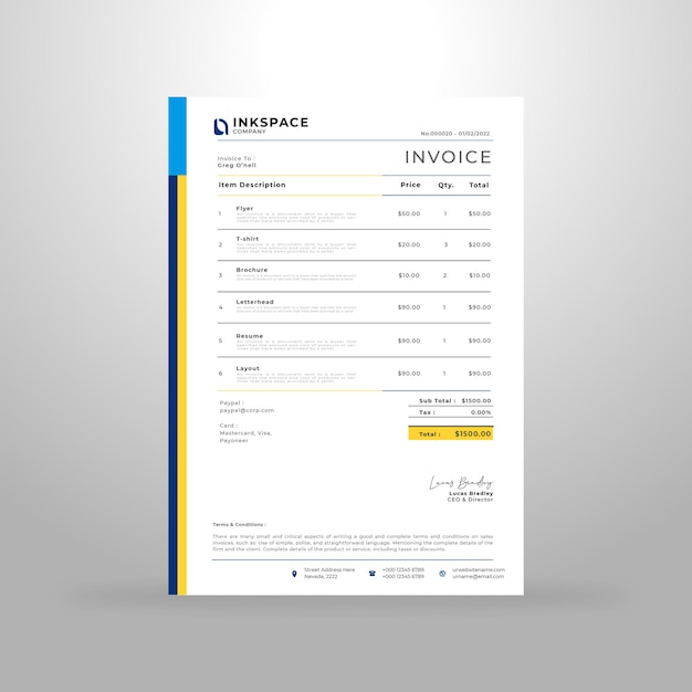 Creative business invoice design template Premium Vector