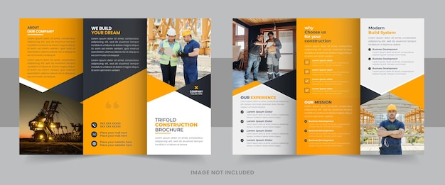 Creative construction business trifold brochure template or home renovation brochure template