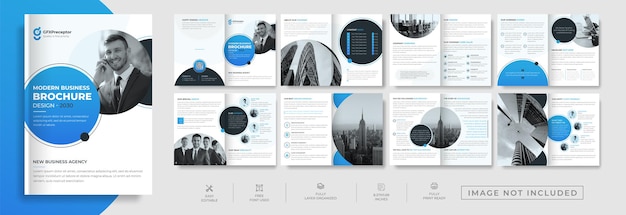 Vector creative corporate business 16 page company profile design or visual identity brochure layout