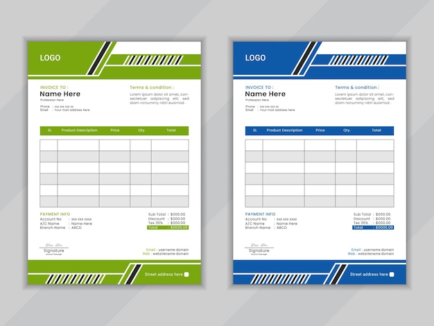 Vector creative corporate vactor professional invoice design for business