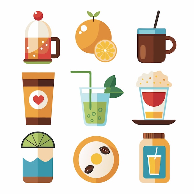 Vector creative drink and beverage icon designs unique illustrations for juice coffee and smoothie brands