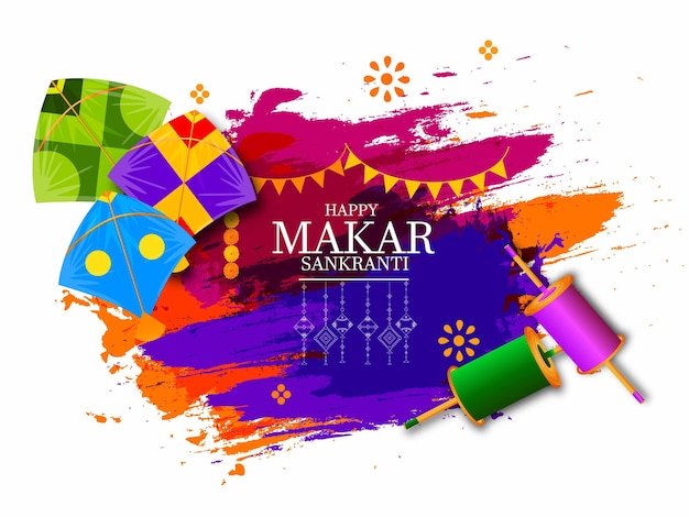 Creative Happy Makar Sankranti Festival Background Decorated with Kites string for festival of Ind