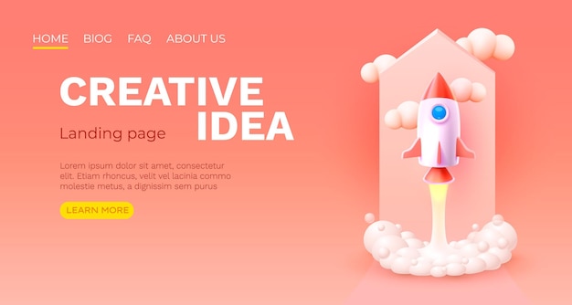 Creative idea landing page rocket space banner Vector