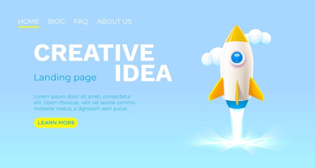 Creative idea landing page rocket space banner Vector