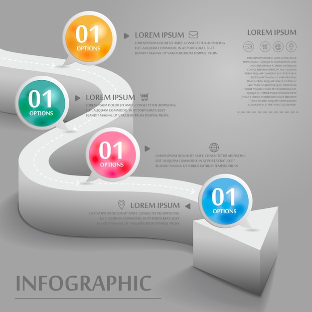 Creative infographic design with bending 3d arrow elements