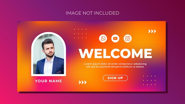 Creative modern futuristic welcome banner with photo profile