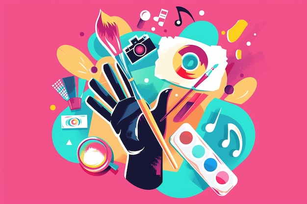 Vector creative oversized hand holding paint