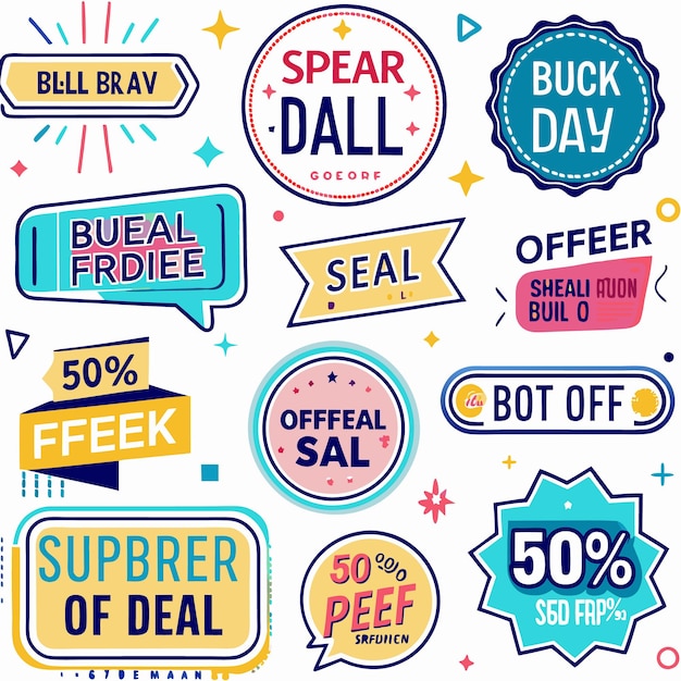 Vector creative sale and discount full color labels with abstract text for promotional design