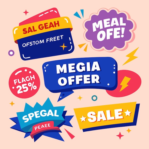 Vector creative sale and promotion stickers with bold graphics