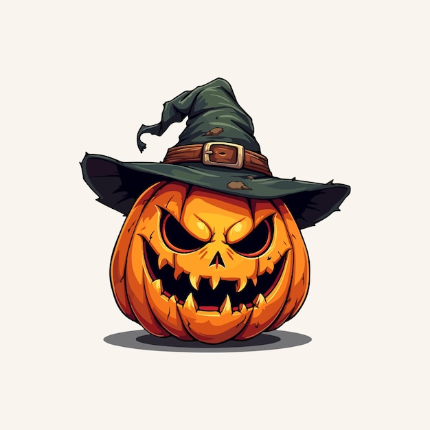 Creepy Halloween Pumpkin with Witch Hat Spooky JackOLantern Design