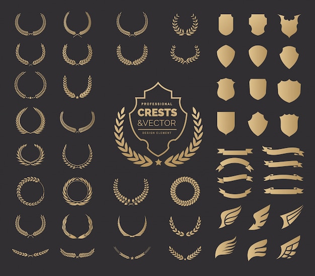 Vector crests logo element set.heraldic logo,vintage laurel wreaths, logo design elements