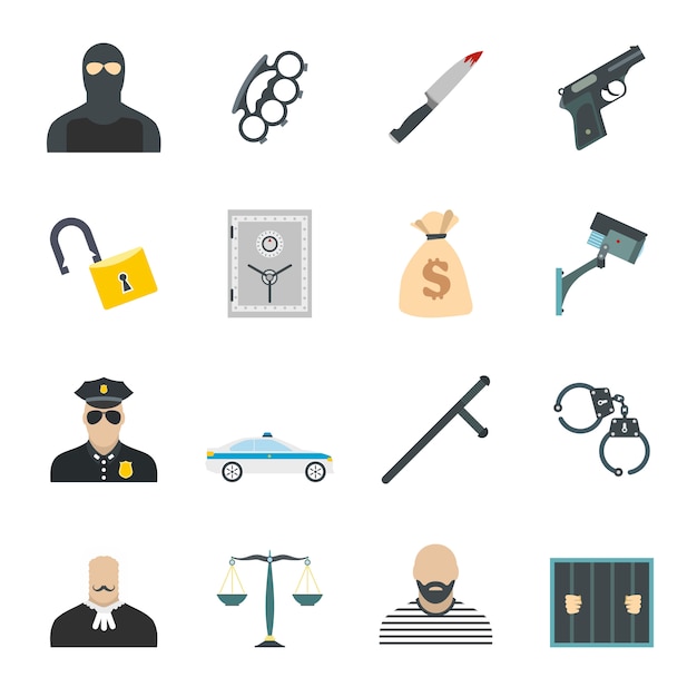 Vector crime flat elements set for web and mobile devices